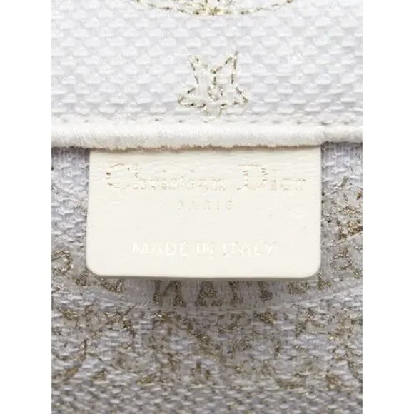 Christian Dior White/Gold Around the World Embroidered Canvas Medium Tote Bag - Picture 6 of 8